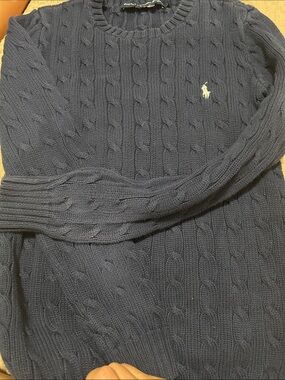 Ralph Lauren Navy Cable-Knit Crewneck with White Pony Logo